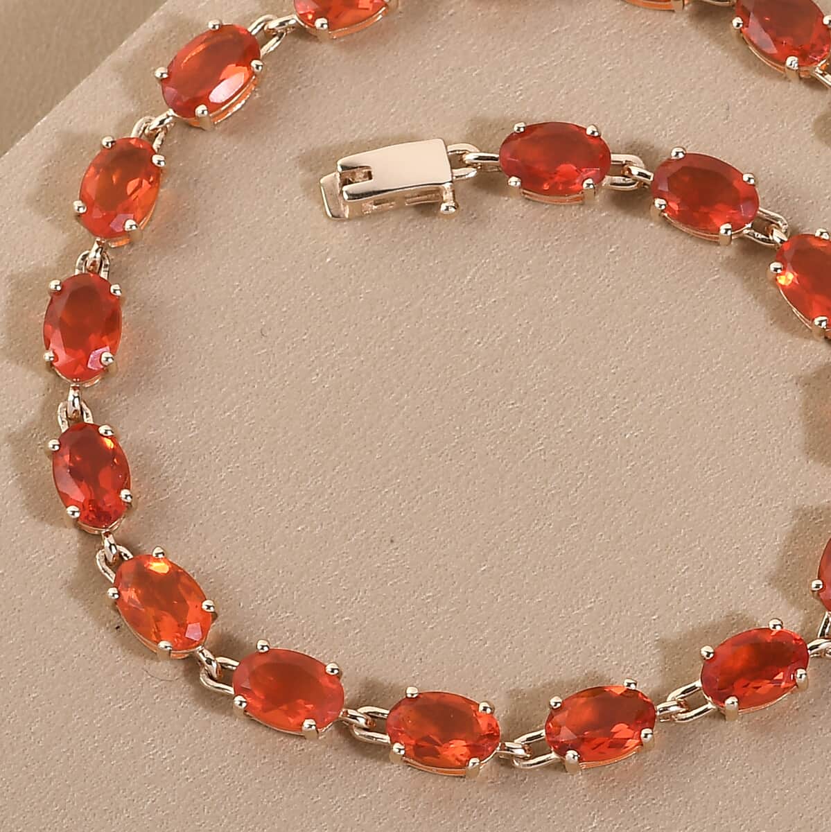 Luxoro 10K Yellow Gold Premium Mexican Fire Opal Link Bracelet (6.50 In) 5.40 ctw image number 1