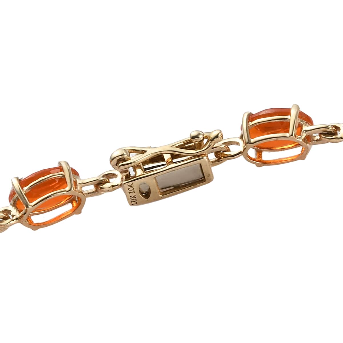 Luxoro 10K Yellow Gold Premium Mexican Fire Opal Link Bracelet (6.50 In) 5.40 ctw image number 3
