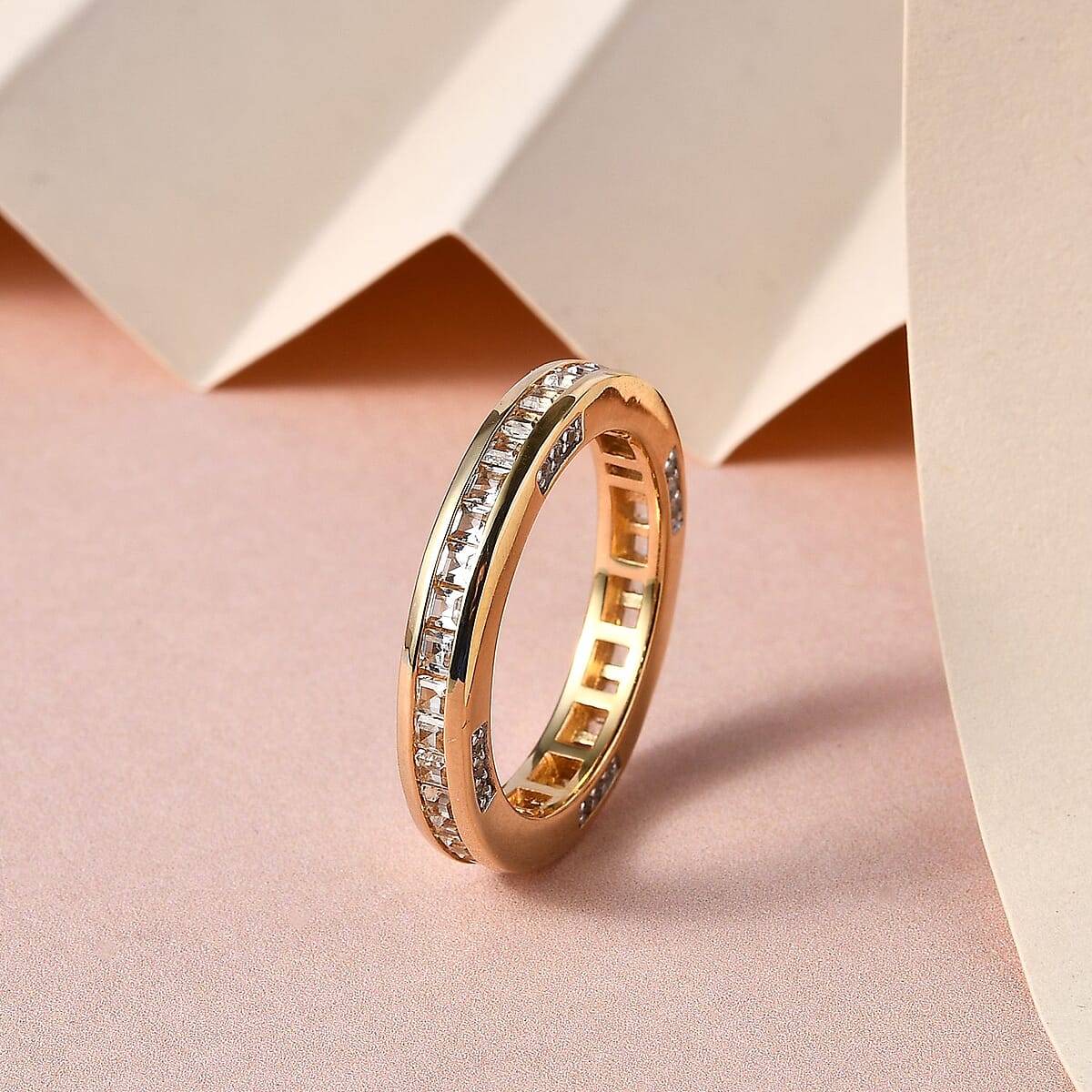 White Topaz Band Ring in Vermeil Yellow Gold Over Sterling Silver 2.60 ctw image number 1