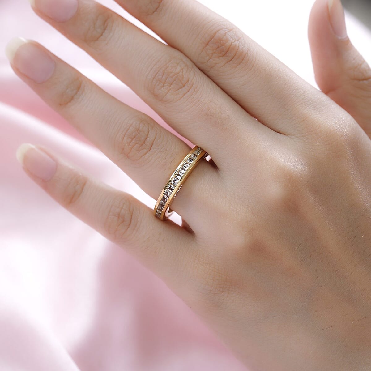 White Topaz Band Ring in Vermeil Yellow Gold Over Sterling Silver 2.60 ctw image number 2