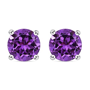 Lab Created Alexandrite Solitaire Stud Earrings in Sterling Silver 2.70 ctw