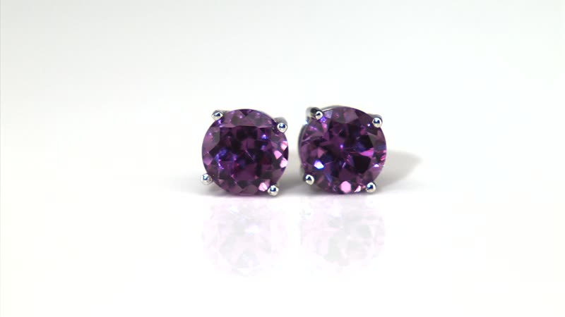 Lab Created Alexandrite Solitaire Stud Earrings in Sterling Silver 2.70 ctw