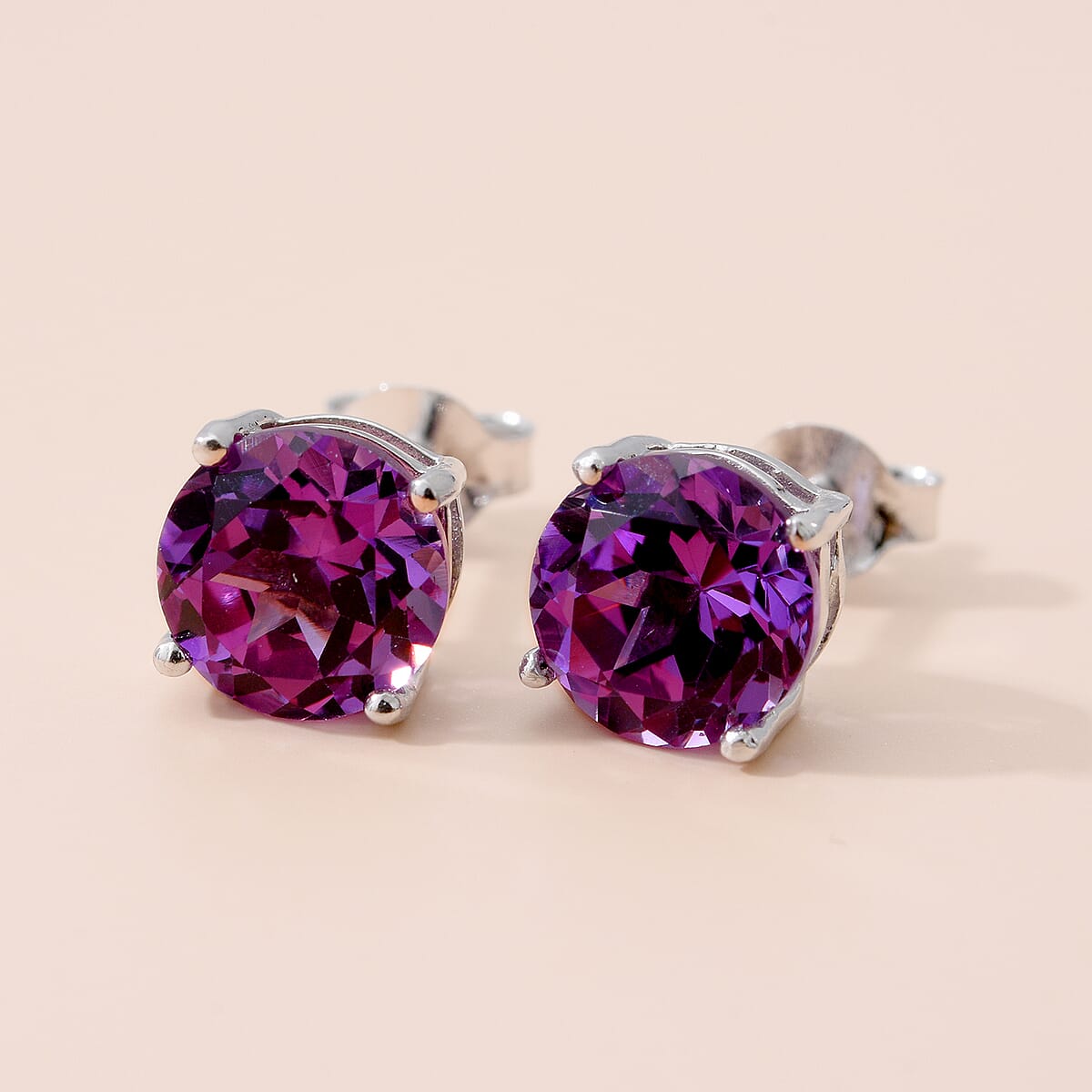 Lab Created Alexandrite Solitaire Stud Earrings in Sterling Silver 2.70 ctw image number 1