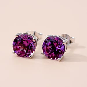 Lab Created Alexandrite Solitaire Stud Earrings in Sterling Silver 2.70 ctw