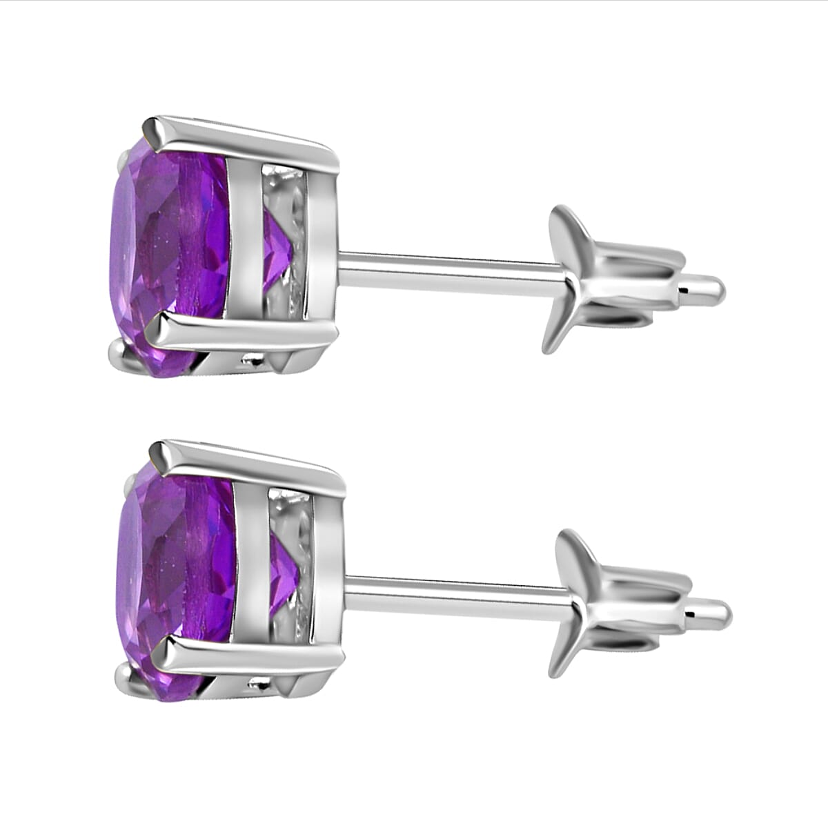 Lab Created Alexandrite Solitaire Stud Earrings in Sterling Silver 2.70 ctw image number 3