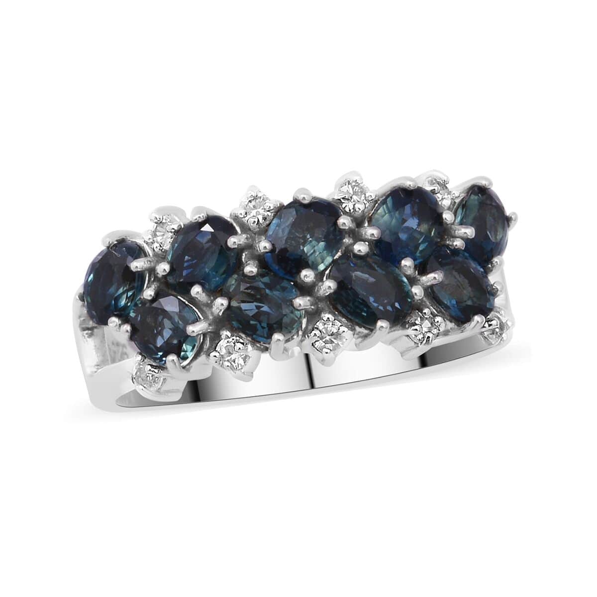 Premium Indigo Sapphire and Natural White Zircon Ring in Platinum Over Sterling Silver (Size 10.0) 2.20 ctw image number 0