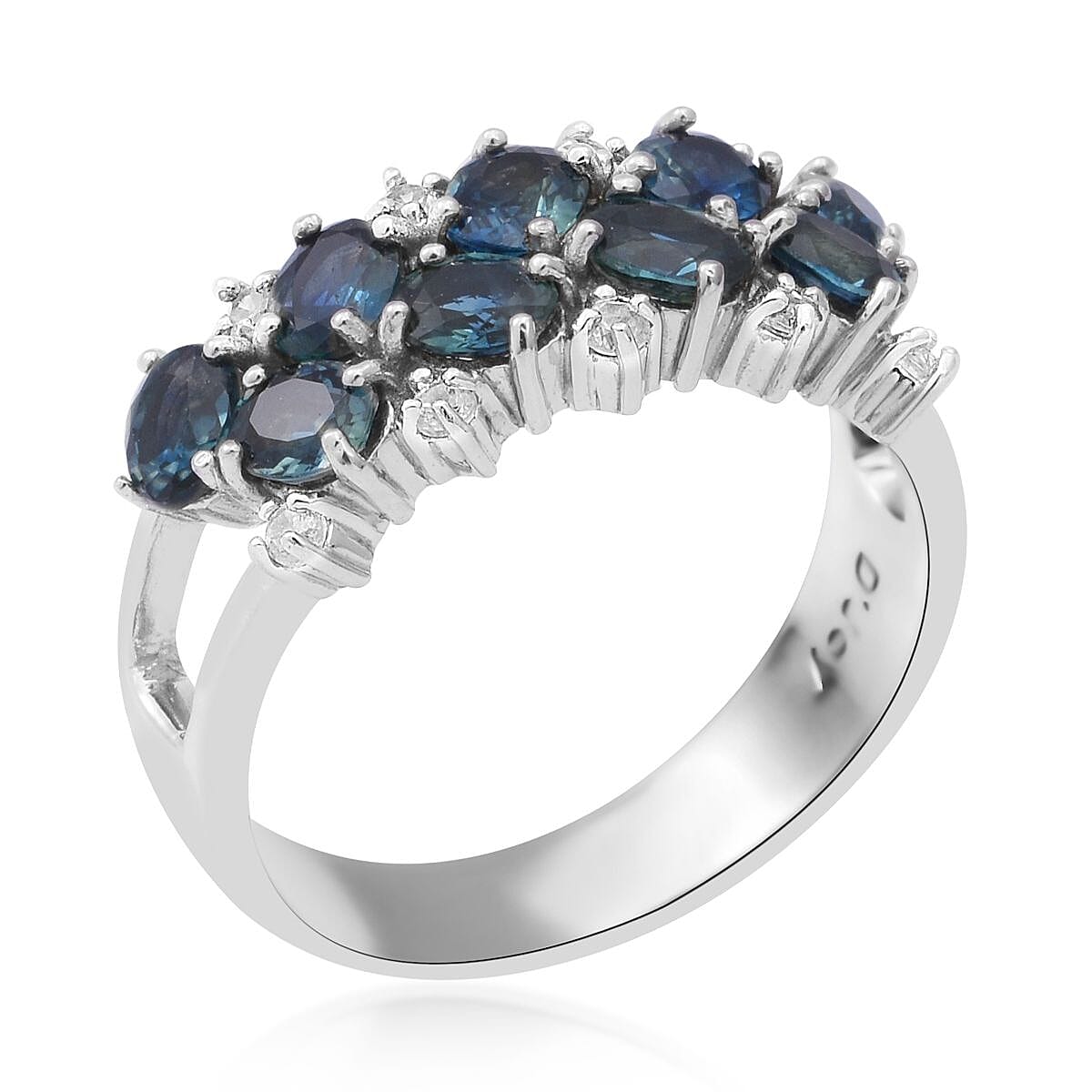 Premium Indigo Sapphire and Natural White Zircon Ring in Platinum Over Sterling Silver (Size 5.0) 2.20 ctw image number 2