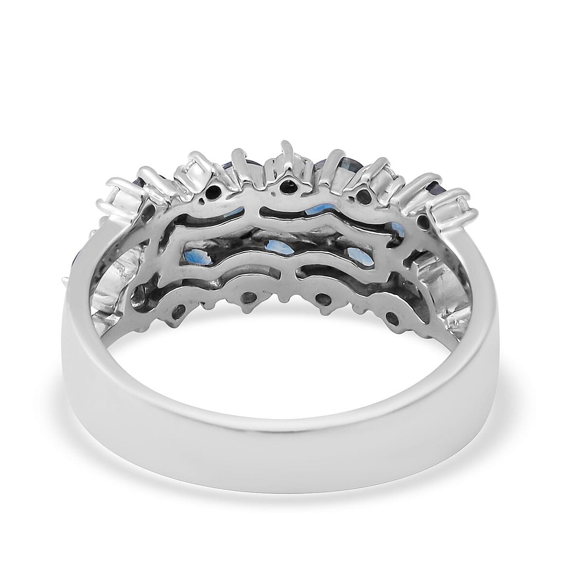 Premium Indigo Sapphire and Natural White Zircon Ring in Platinum Over Sterling Silver (Size 5.0) 2.20 ctw image number 3