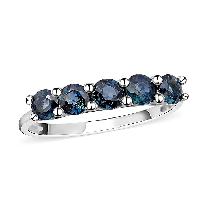 Indigo Sapphire 5 Stone Ring in Platinum Over Sterling Silver (Size 10.0) 1.00 ctw