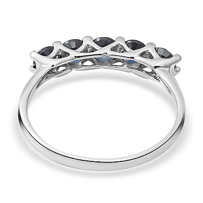 Indigo Sapphire 5 Stone Ring in Platinum Over Sterling Silver (Size 10.0) 1.00 ctw