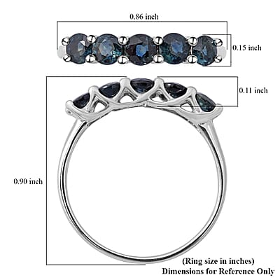 Indigo Sapphire 5 Stone Ring in Platinum Over Sterling Silver (Size 10.0) 1.00 ctw
