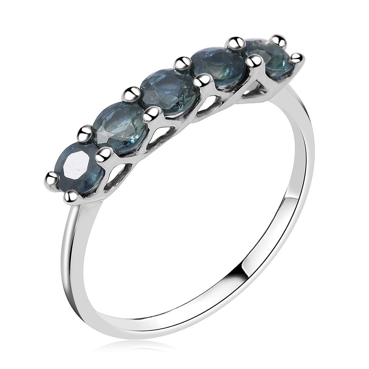 Indigo Sapphire 5 Stone Ring in Platinum Over Sterling Silver (Size 5.0) 1.00 ctw image number 2