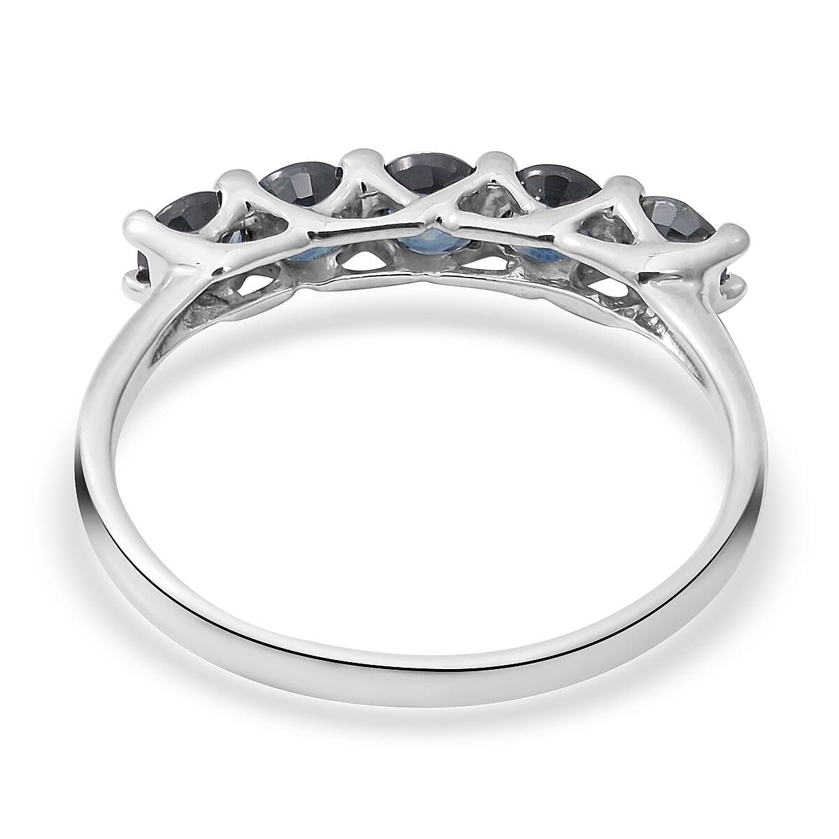 Indigo Sapphire 5 Stone Ring in Platinum Over Sterling Silver (Size 5.0) 1.00 ctw image number 3