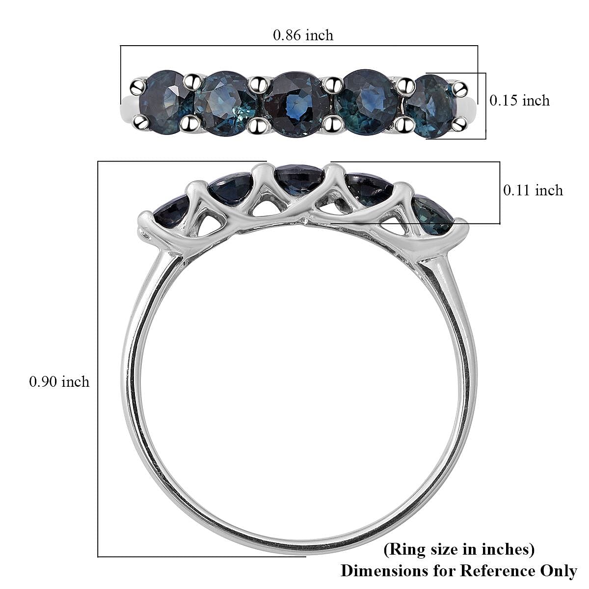 Indigo Sapphire 5 Stone Ring in Platinum Over Sterling Silver (Size 5.0) 1.00 ctw image number 4
