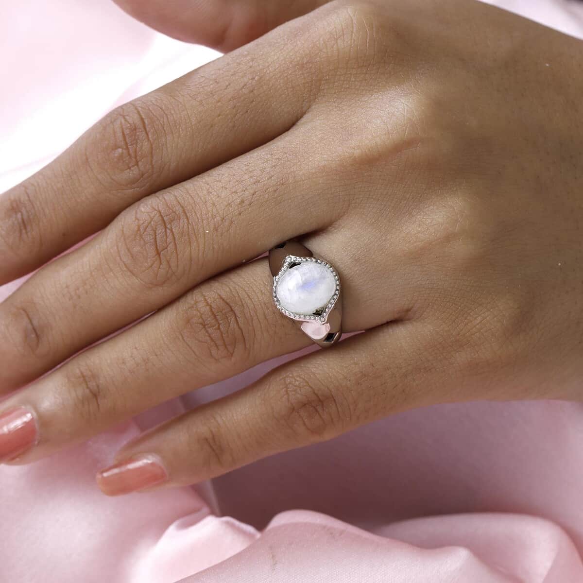 Kuisa Rainbow Moonstone Chunky Ring with Diamond Shaped Cutouts in Platinum Over Sterling Silver 3.25 ctw image number 2