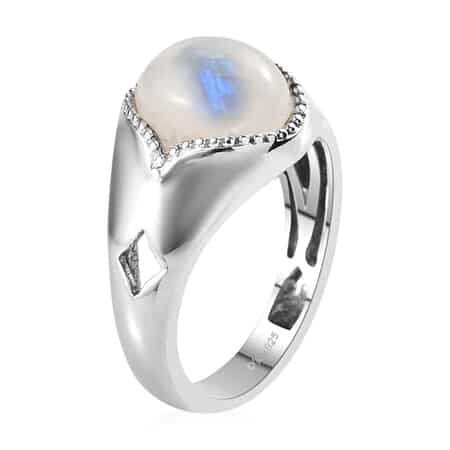 Kuisa Rainbow Moonstone Chunky Ring with Diamond Shaped Cutouts in Platinum Over Sterling Silver (Size 6.0) 3.25 ctw image number 3