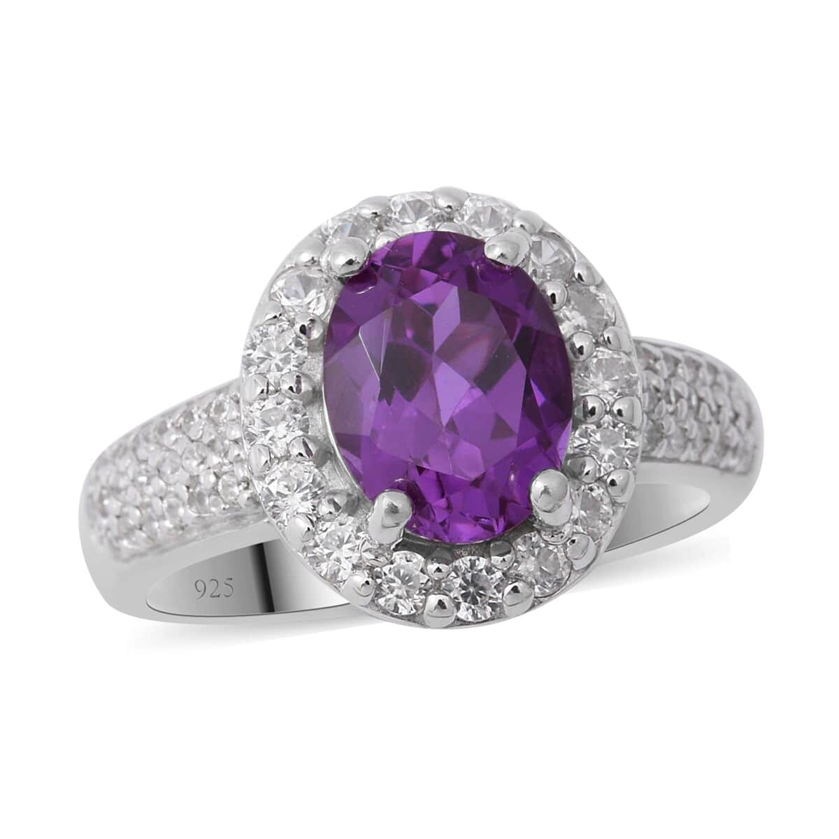 Lab Created Alexandrite and Natural White Zircon Halo Ring in Platinum Over Sterling Silver 3.70 ctw image number 0