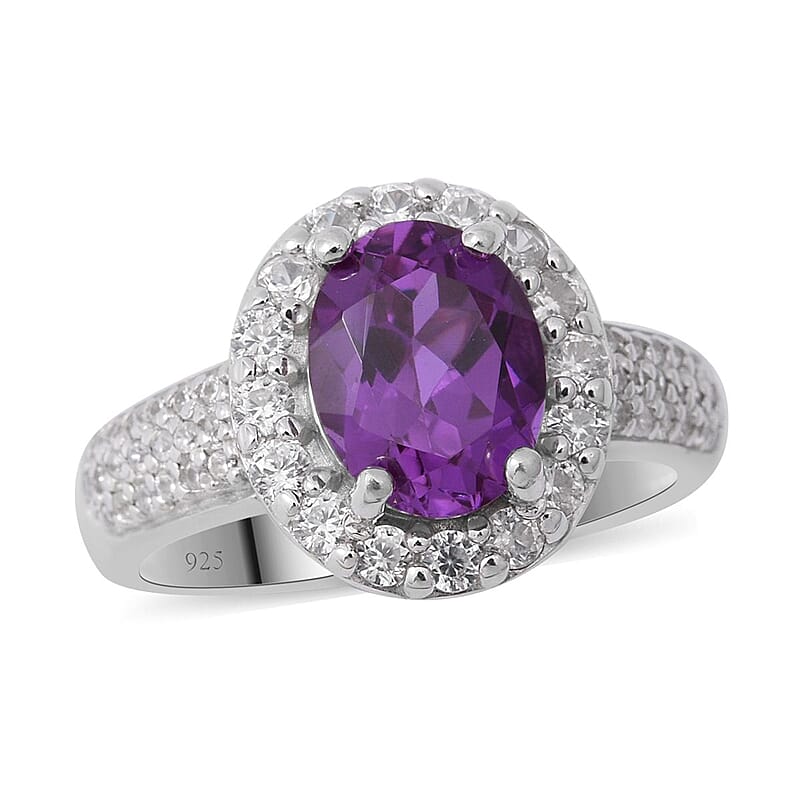Lab Created Alexandrite and White Zircon Halo Ring in Platinum Over Sterling Silver (Size 10.0) 3.70 ctw
