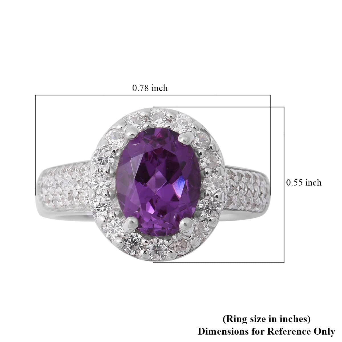 Lab Created Alexandrite and Natural White Zircon Halo Ring in Platinum Over Sterling Silver 3.70 ctw image number 4