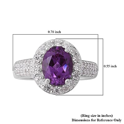 Lab Created Alexandrite and White Zircon Halo Ring in Platinum Over Sterling Silver (Size 10.0) 3.70 ctw