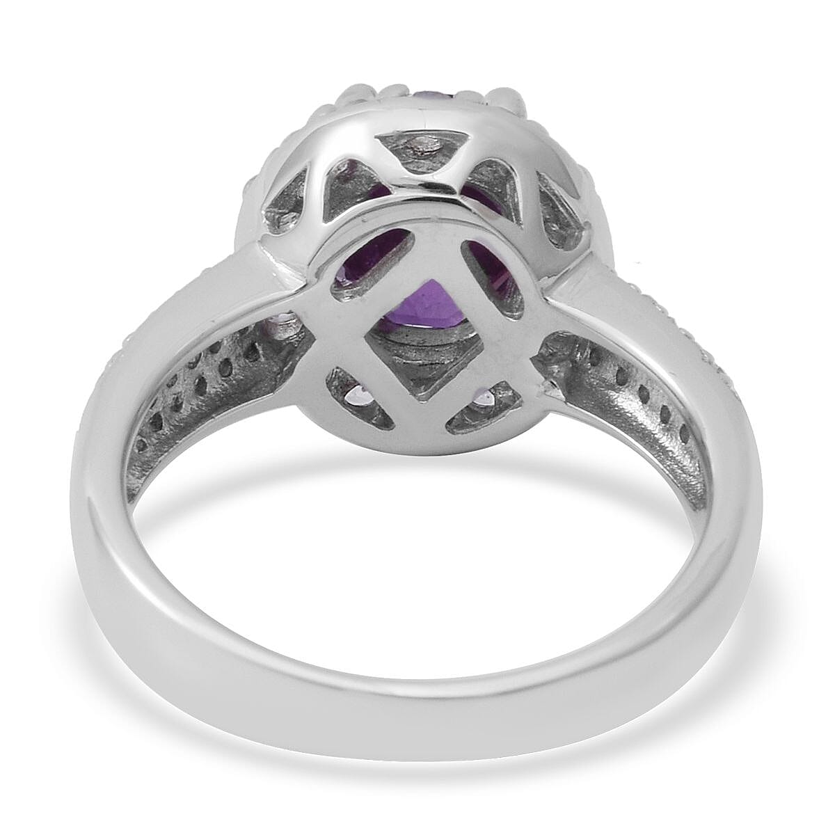Lab Created Alexandrite and White Zircon Halo Ring in Platinum Over Sterling Silver (Size 7.0) 3.70 ctw image number 3