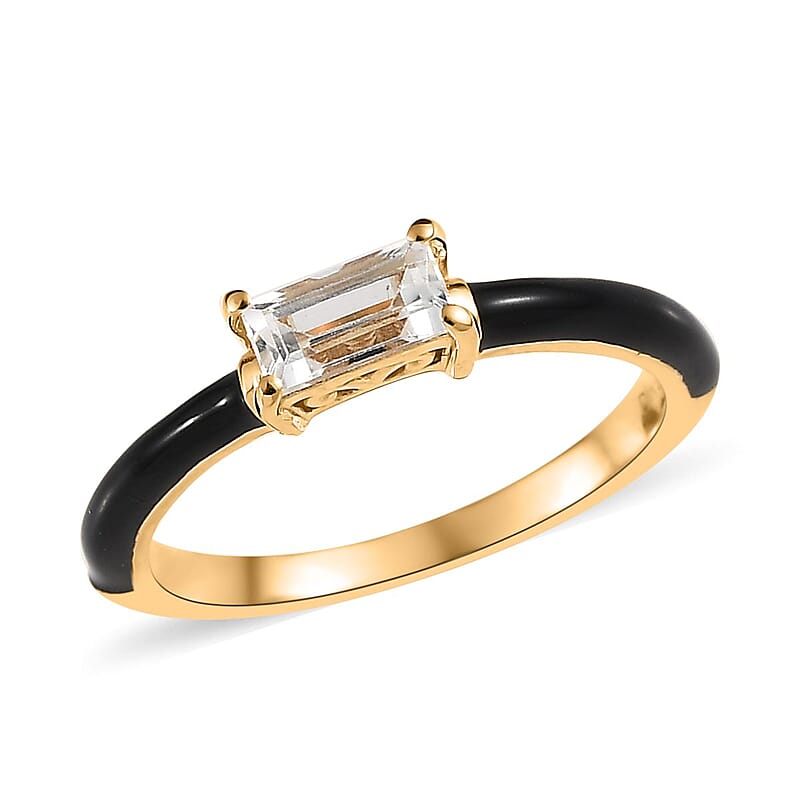 Premium White Topaz and Black Enameled Ring in Vermeil Yellow Gold Over Sterling Silver (Size 6.0) 0.50 ctw