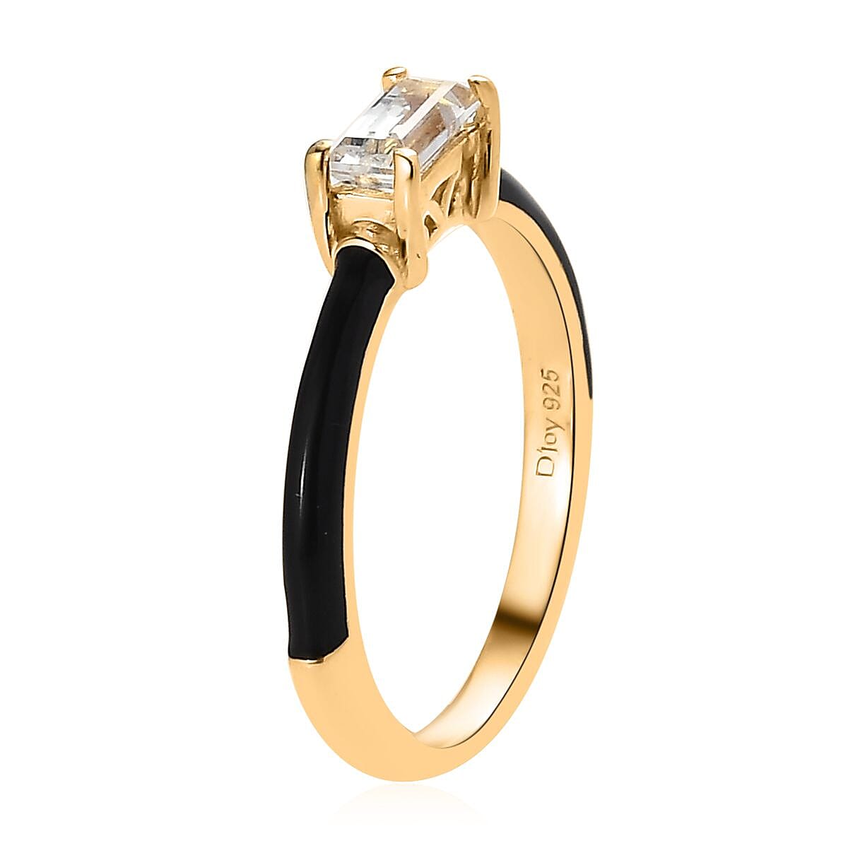 Premium White Topaz and Black Enameled Ring in Vermeil Yellow Gold Over Sterling Silver (Size 6.0) 0.50 ctw
