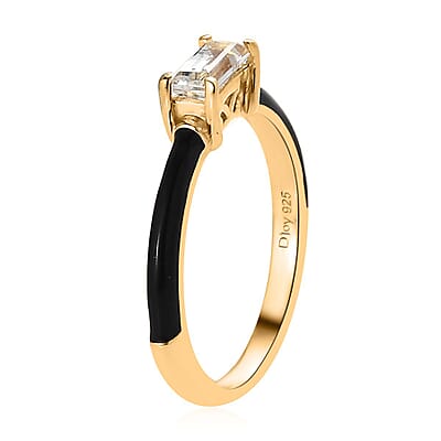 Premium White Topaz and Black Enameled Ring in Vermeil Yellow Gold Over Sterling Silver (Size 6.0) 0.50 ctw