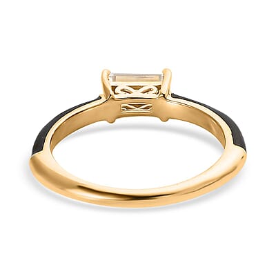 Premium White Topaz and Black Enameled Ring in Vermeil Yellow Gold Over Sterling Silver (Size 6.0) 0.50 ctw