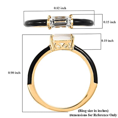 Premium White Topaz and Black Enameled Ring in Vermeil Yellow Gold Over Sterling Silver (Size 6.0) 0.50 ctw