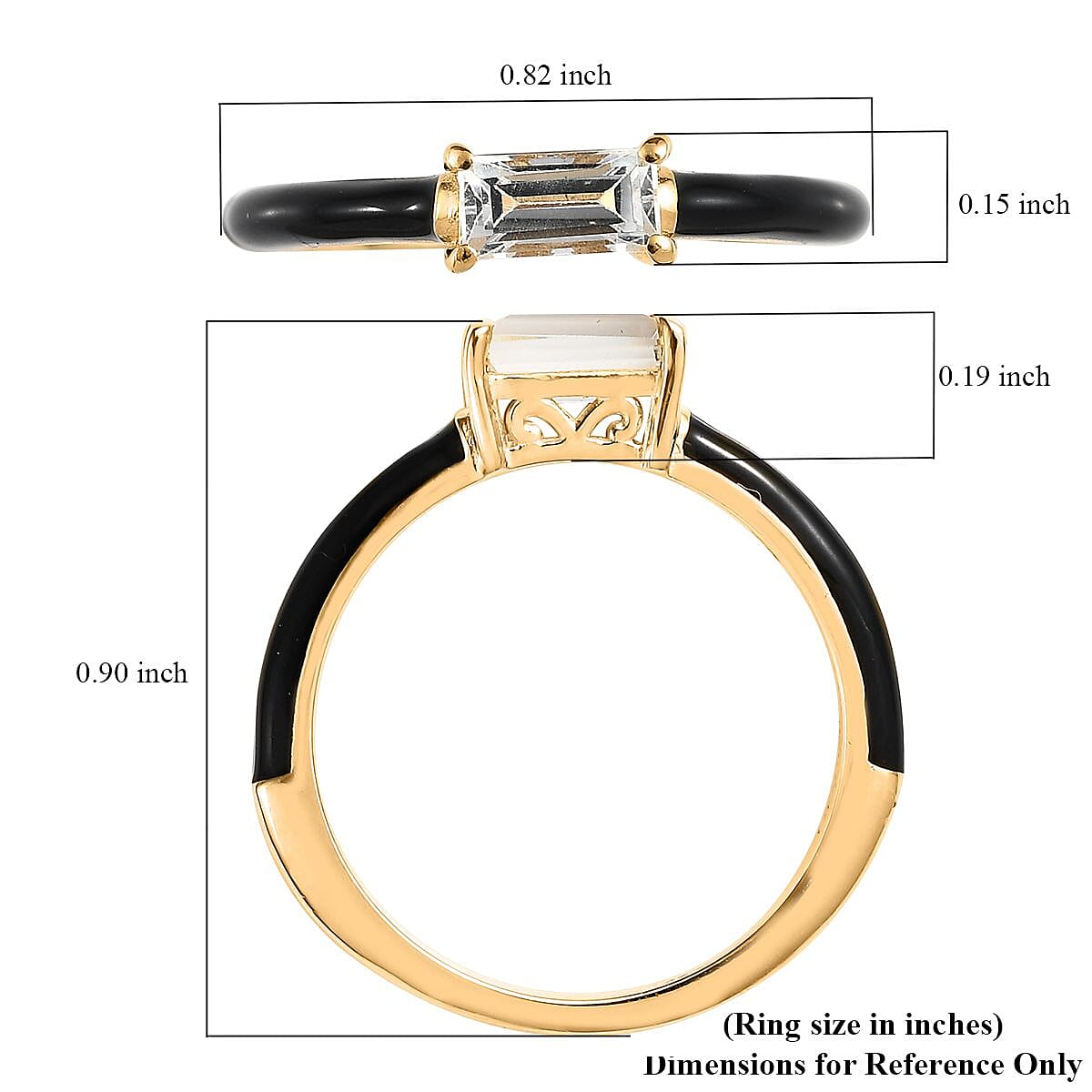 Premium White Topaz and Black Enameled Ring in Vermeil Yellow Gold Over Sterling Silver (Size 7.0) 0.50 ctw
