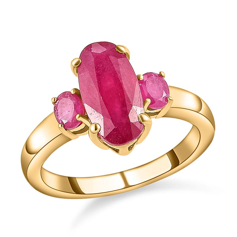 African Ruby (FF) 3.60 ctw Ring in 14K Yellow Gold Over Sterling Silver (Size 11.5)