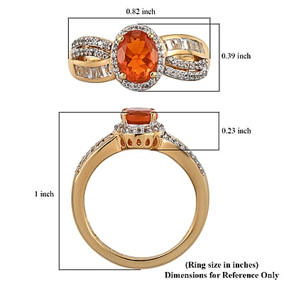 Crimson Fire Opal and White Zircon Ring in Vermeil Yellow Gold Over Sterling Silver (Size 10.0) 1.85 ctw