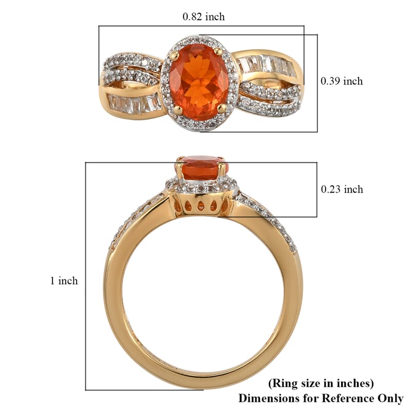 Crimson Fire Opal and White Zircon Ring in Vermeil Yellow Gold Over Sterling Silver (Size 10.0) 1.85 ctw