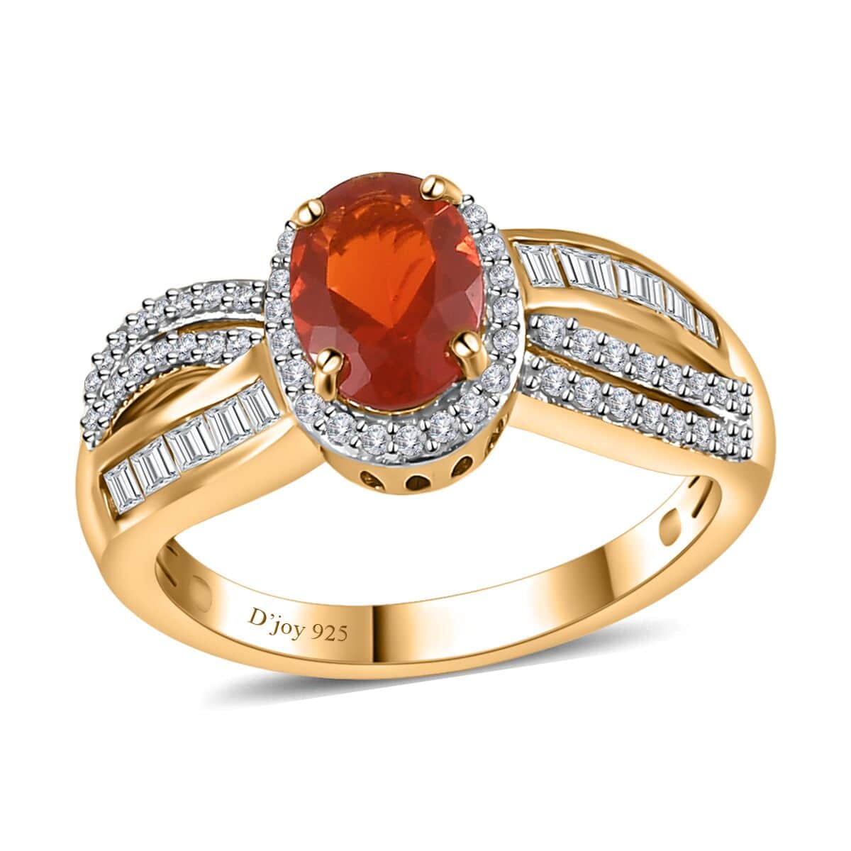 Crimson Fire Opal and White Zircon Ring in Vermeil Yellow Gold Over Sterling Silver (Size 7.0) 1.85 ctw image number 0