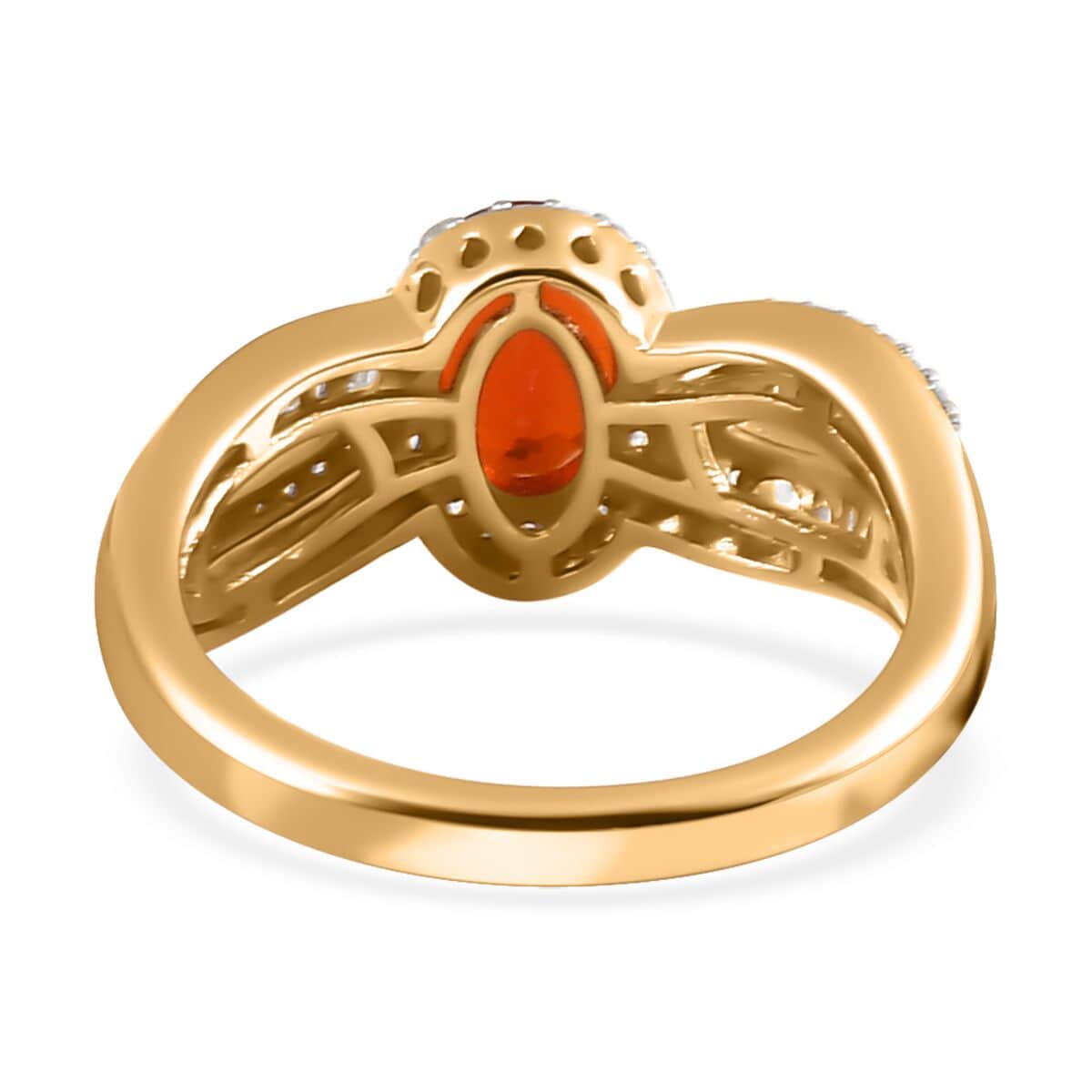 Crimson Fire Opal and White Zircon Ring in Vermeil Yellow Gold Over Sterling Silver (Size 7.0) 1.85 ctw image number 4