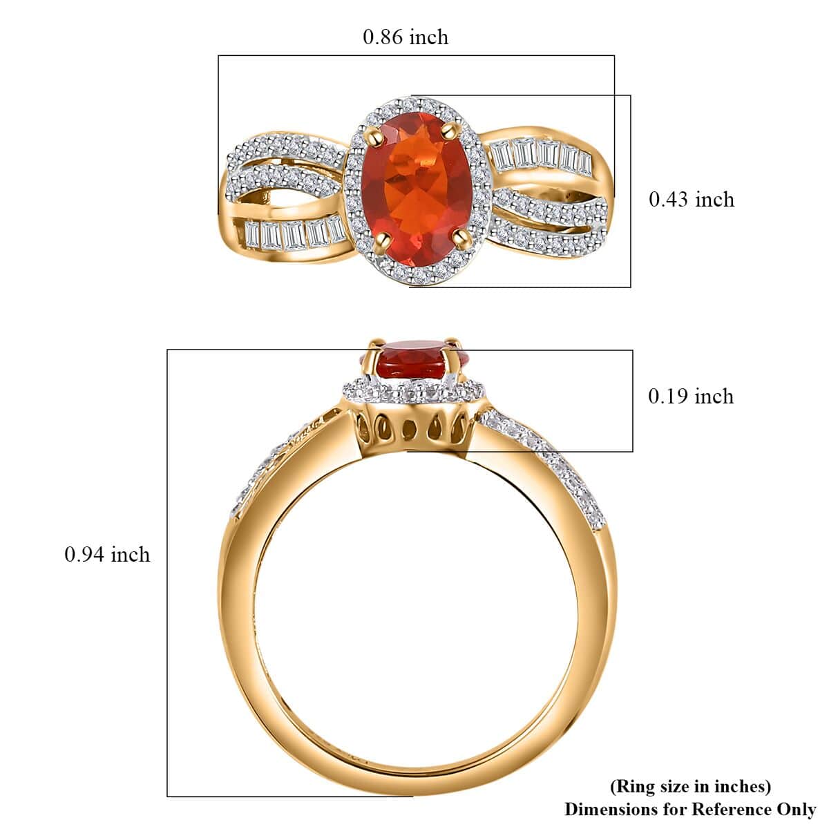 Crimson Fire Opal and White Zircon Ring in Vermeil Yellow Gold Over Sterling Silver (Size 7.0) 1.85 ctw image number 5