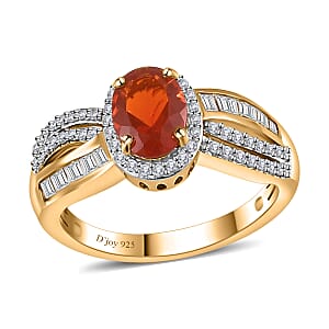 Crimson Fire Opal and White Zircon Ring in Vermeil Yellow Gold Over Sterling Silver (Size 9.0) 1.85 ctw