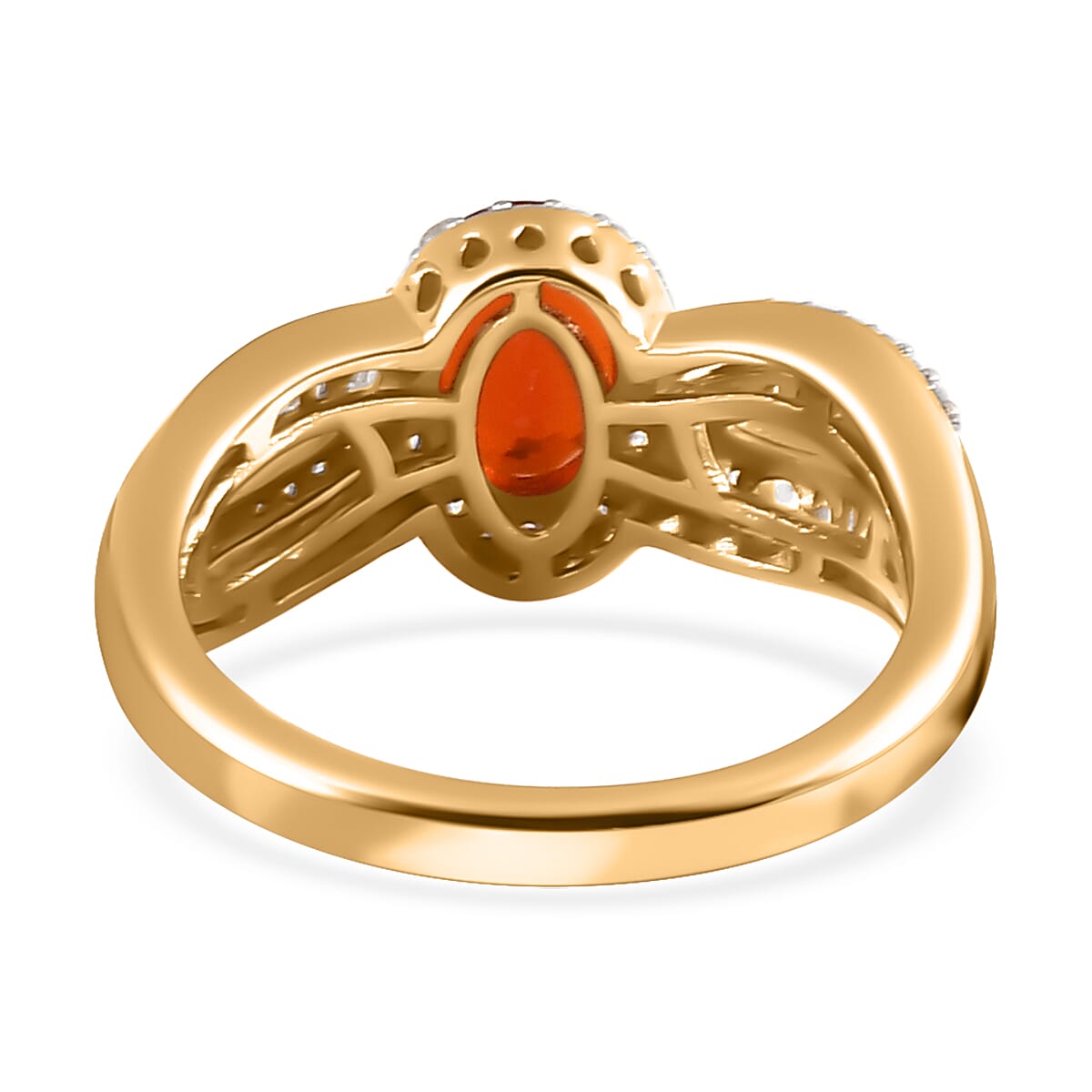 Crimson Fire Opal and White Zircon Ring in Vermeil Yellow Gold Over Sterling Silver (Size 9.0) 1.85 ctw image number 4