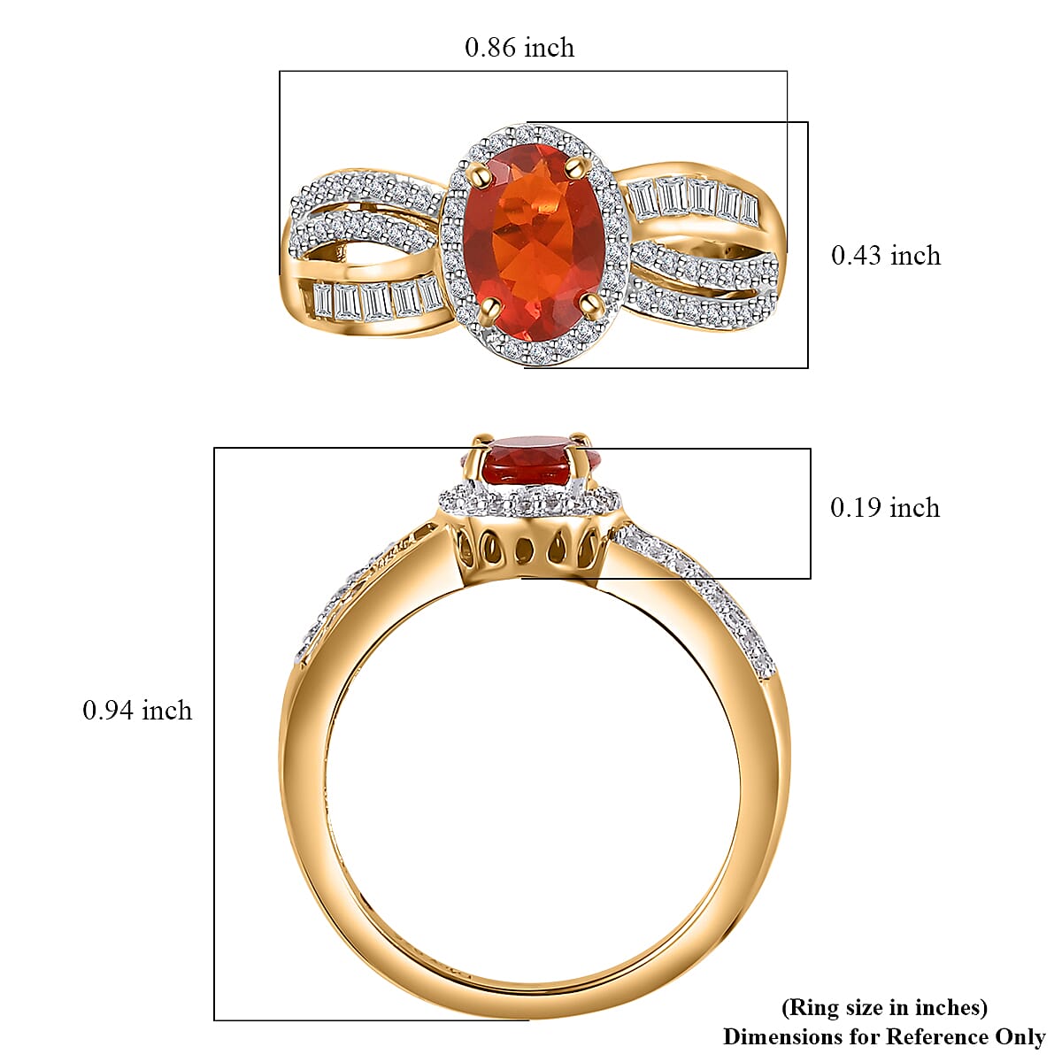 Crimson Fire Opal and White Zircon Ring in Vermeil Yellow Gold Over Sterling Silver (Size 9.0) 1.85 ctw image number 5