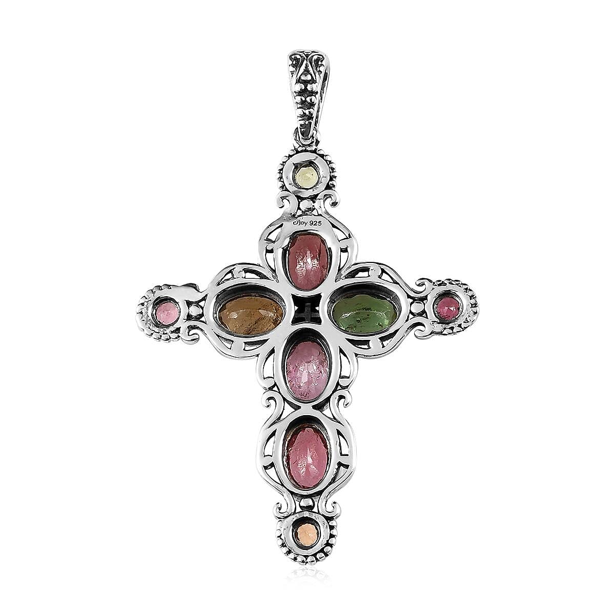 Artisan Crafted Multi-Tourmaline Cross Pendant in Sterling Silver 2.40 ctw