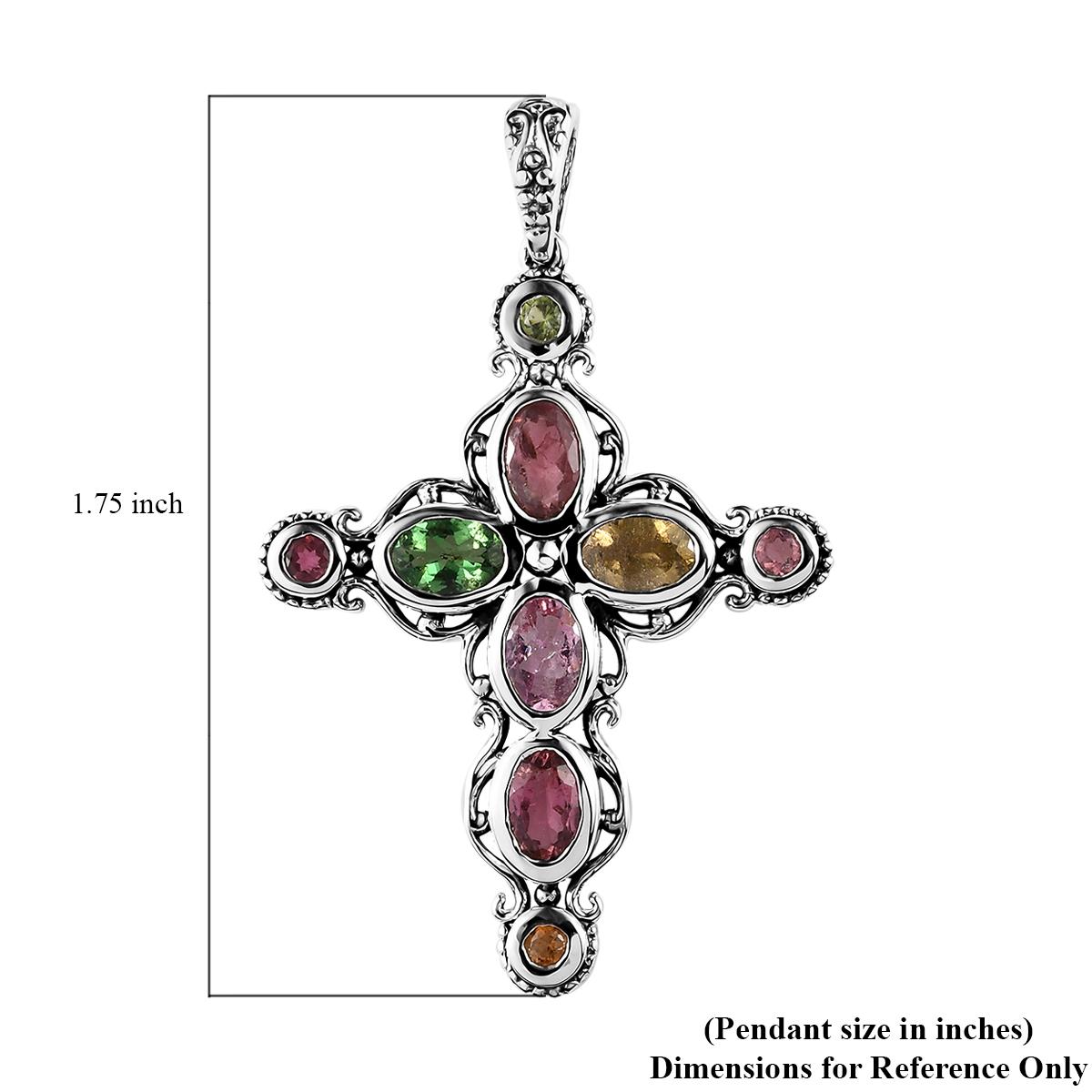 Artisan Crafted Multi-Tourmaline Cross Pendant in Sterling Silver 2.40 ctw