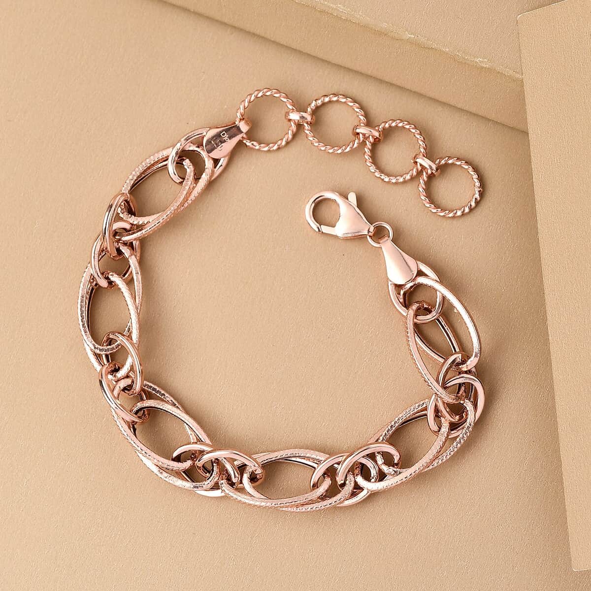 14K RG Over Sterling Silver Double Link Bracelet with Lobster Lock and 2 Inch Extender (6.50 In) (8 g) image number 1