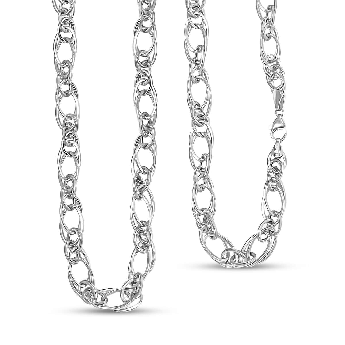 Platinum Over Sterling Silver Double Link Necklace 20 Inches 18.6 Grams image number 0