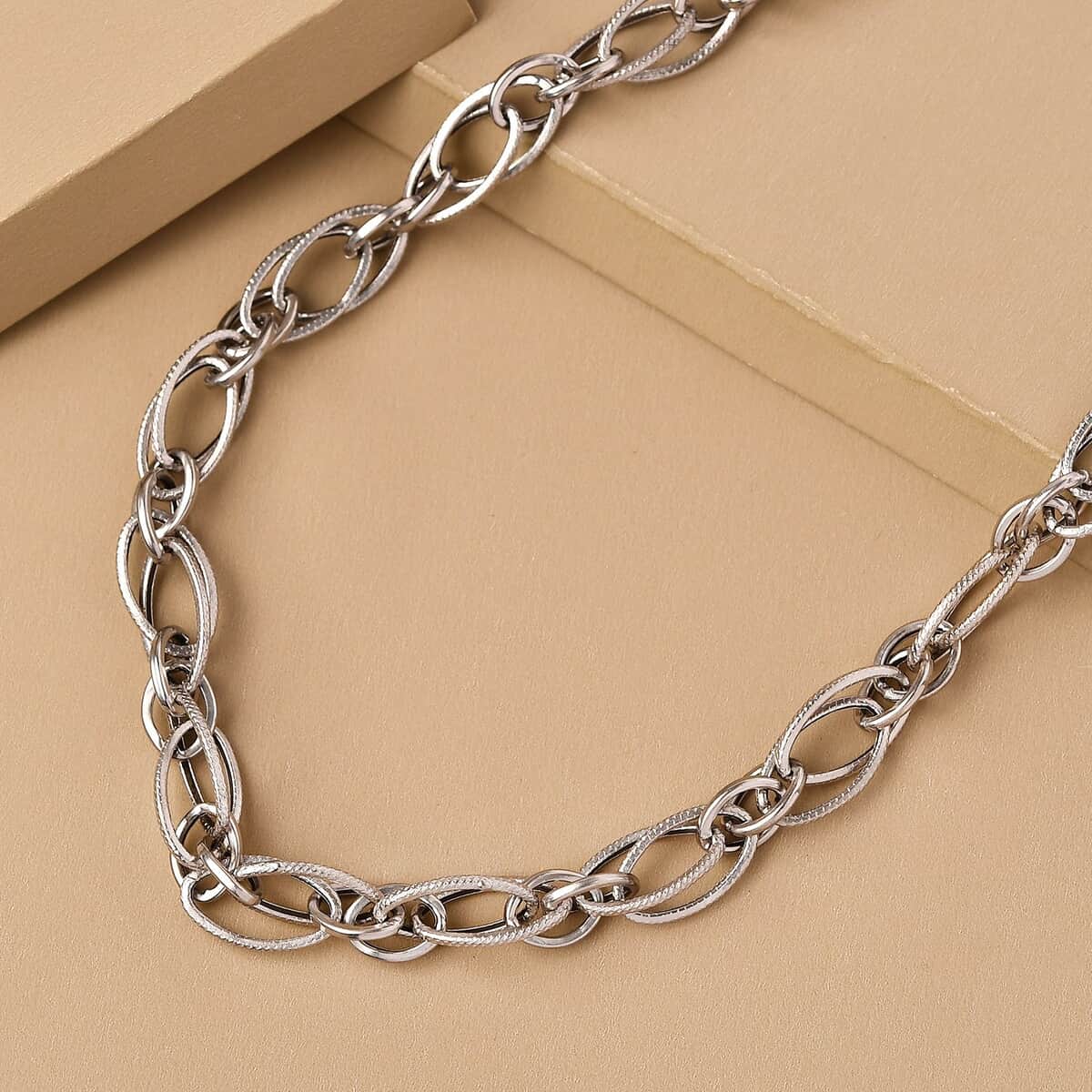 Platinum Over Sterling Silver Double Link Necklace 20 Inches 18.6 Grams image number 1