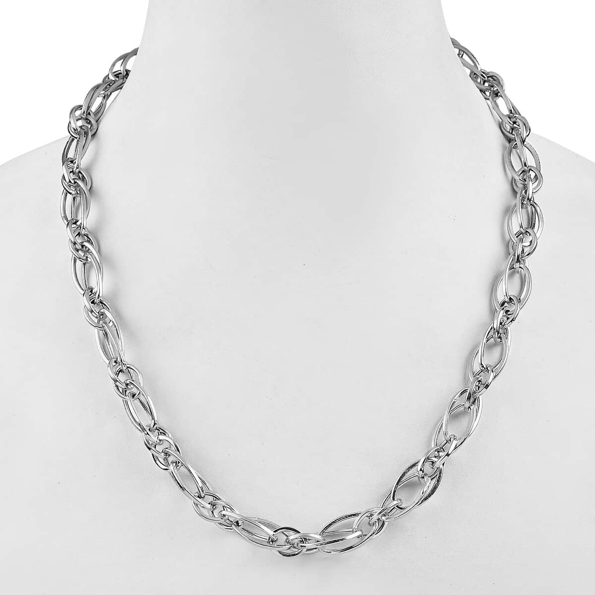 Platinum Over Sterling Silver Double Link Necklace 20 Inches 18.6 Grams image number 2
