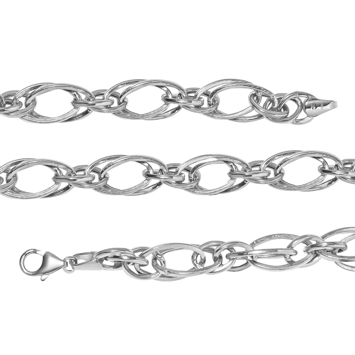 Platinum Over Sterling Silver Double Link Necklace 20 Inches 18.6 Grams image number 3