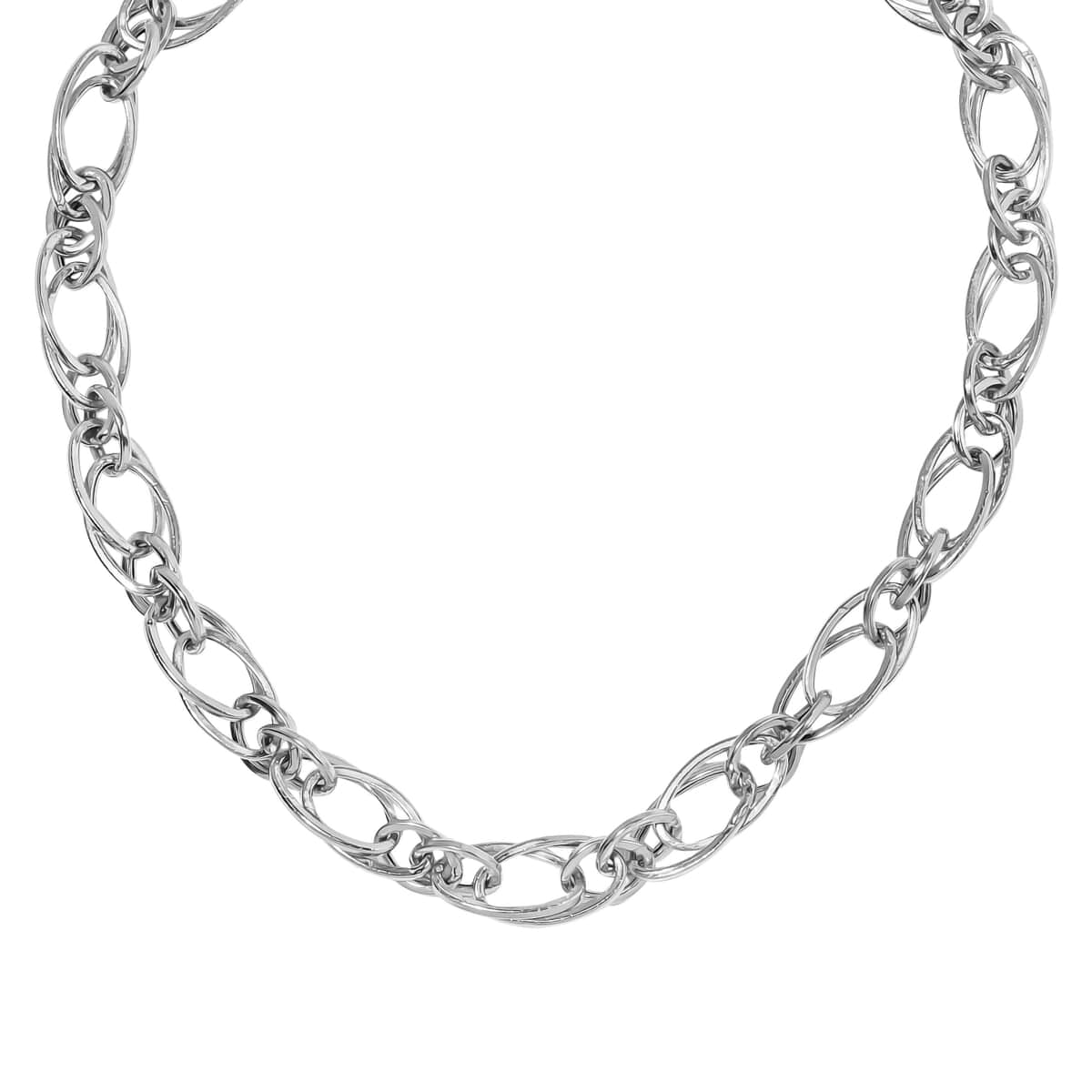 Platinum Over Sterling Silver Double Link Necklace 20 Inches 18.6 Grams image number 4