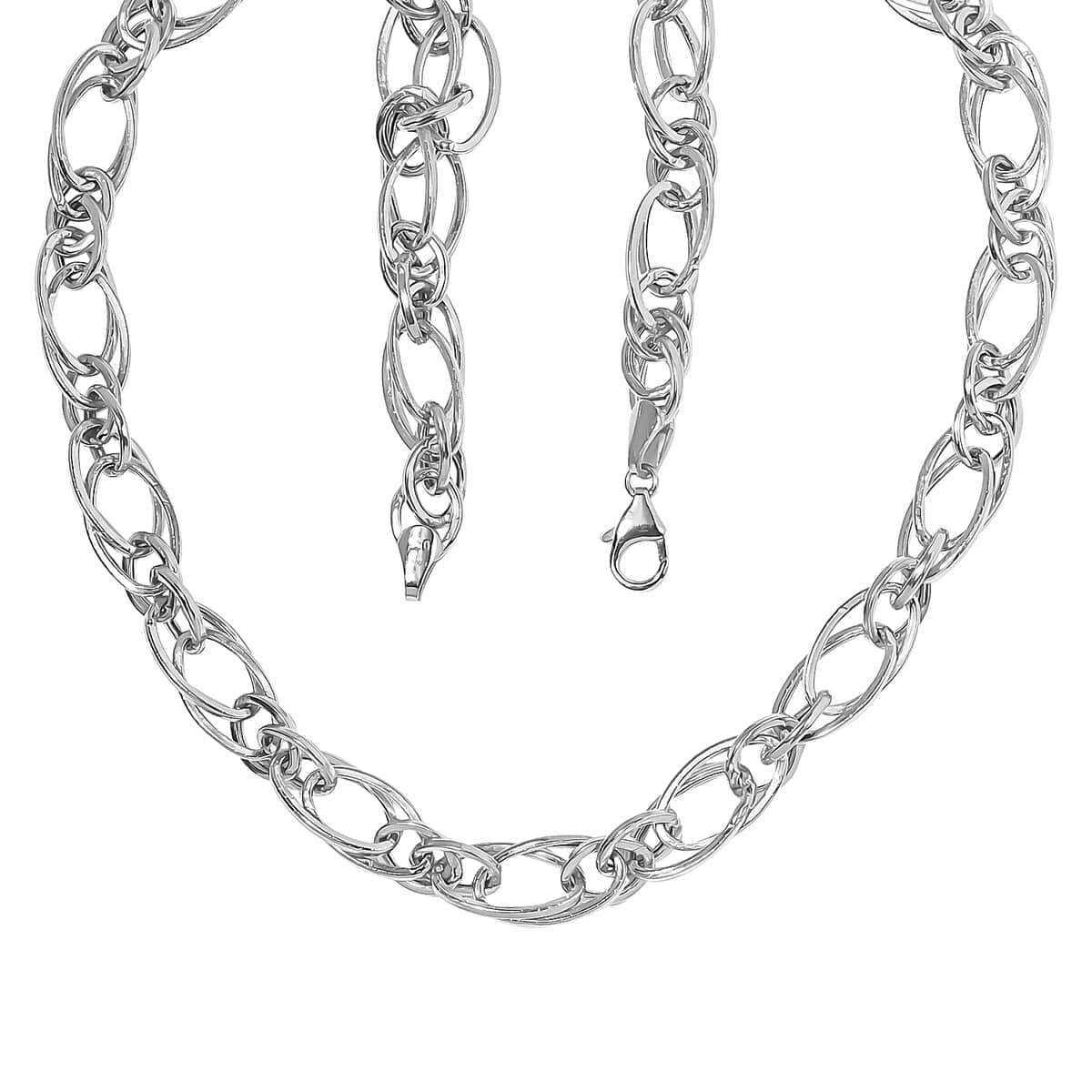 Platinum Over Sterling Silver Double Link Necklace 20 Inches 18.6 Grams image number 5