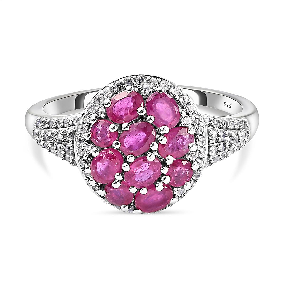 African Ruby and White Zircon 3.49 ctw Ring in Platinum Over Sterling Silver (Size 10.0)